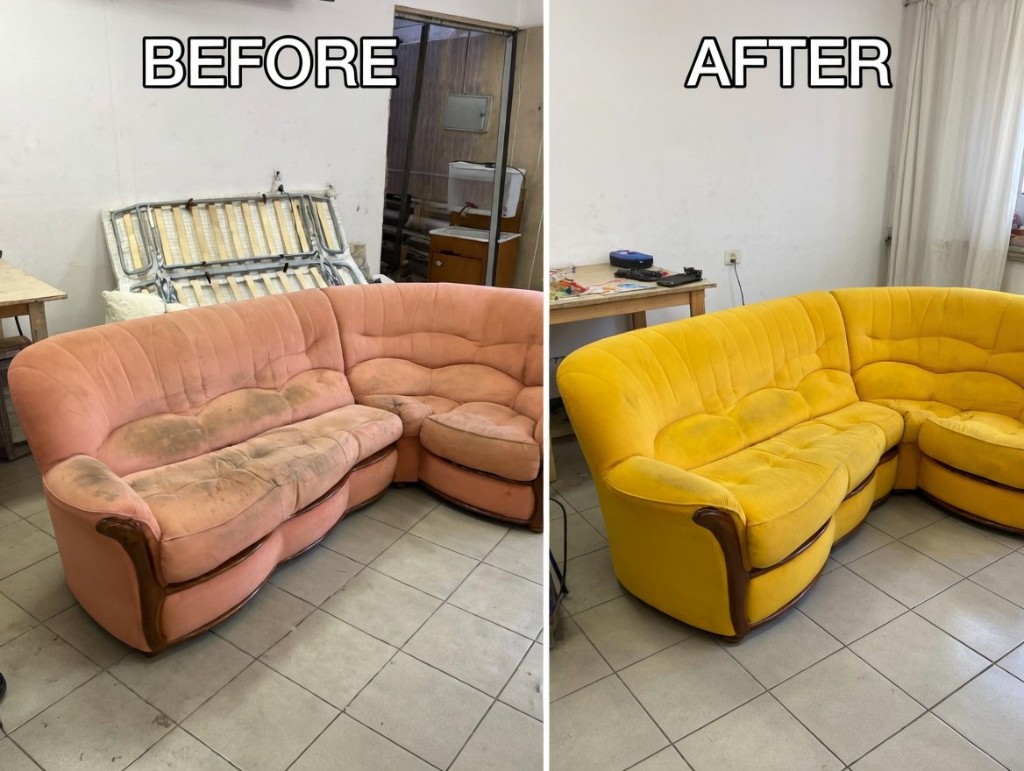 Реальная работа MIAZAR: угловой диван до и после перетяжки